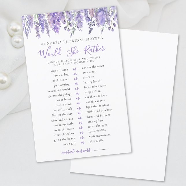 Papier Préférerait-Elle Lavender La Fête des mariées Flor (Would She Rather Lavender Floral Bridal Shower)