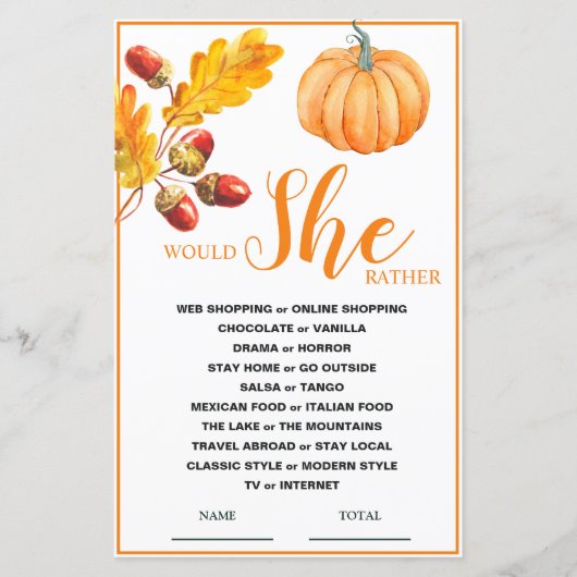 Papier Préférerait-Elle Tomber Citrouille Jeu De Mariage (Devant)