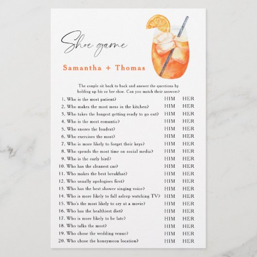 Papier premier cocktail spritz douche nuptiale Chaussure  (Devant)