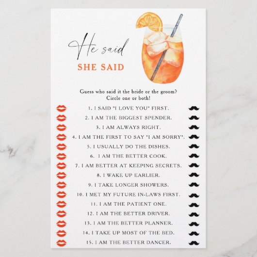 Papier premier spritz nuptiale Il a dit qu'elle a dit jeu (Devant)