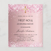 Papier Première communion blush rose fille invitation bud (Devant)