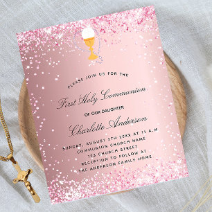 Papier Première communion blush rose invitation budget