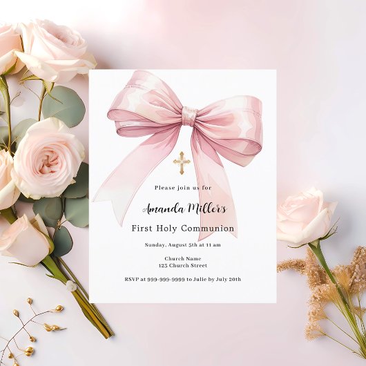 Papier Première communion de fille arc rose