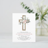 Papier Première Communion Gold Cross Blush rose Floral (Debout devant)