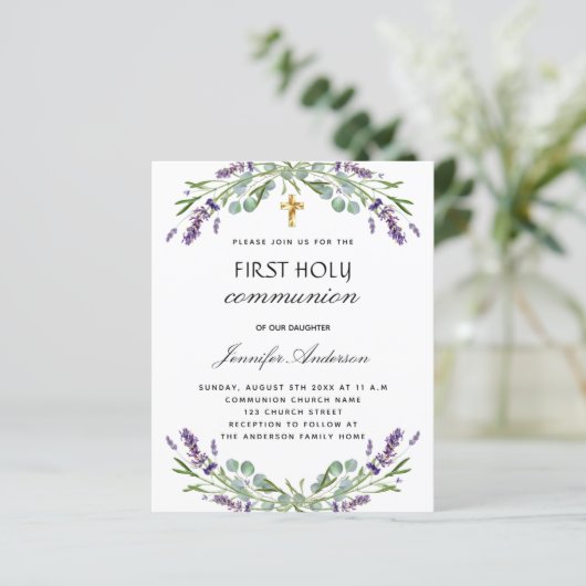Papier Première communion lavande violet invitation budgé (Debout devant)