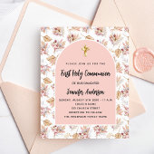 Papier Première Communion pampas rose or budget invitatio