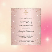 Papier Première communion rose invitation or