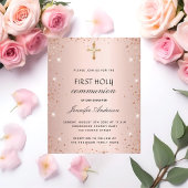 Papier Première communion rose invitation or