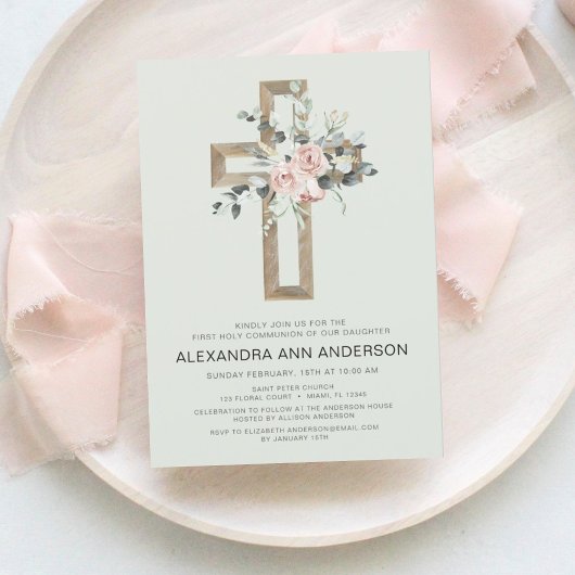 Papier Première Communion Sage Vert Blush Rose Floral