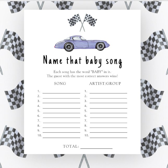 Papier Prénom bébé douche voiture de course Chanson pour  (Créateur téléchargé)