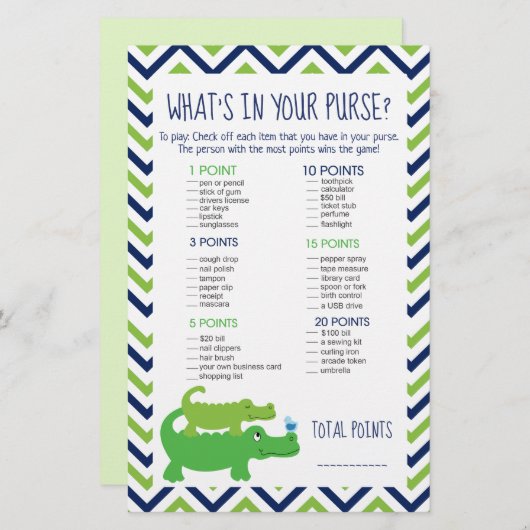 Papier Preppy Alligator Ce qui est dans votre jeu de bour (Devant / Derrière)