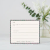 Papier Preppy Pink Green Gingham Shower Recipe Card (Debout devant)