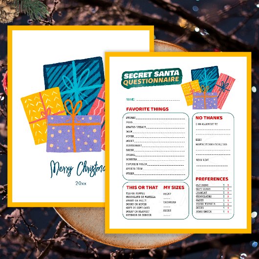 Papier Présente le questionnaire secret de jeu de Noël Pè