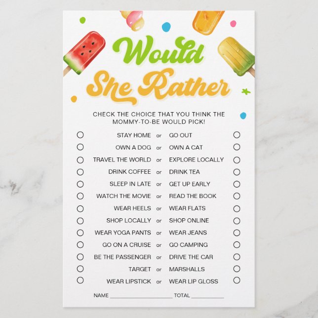 Papier Prêt à Pop Baby shower Voudrait-elle Plaire jeu (Devant)