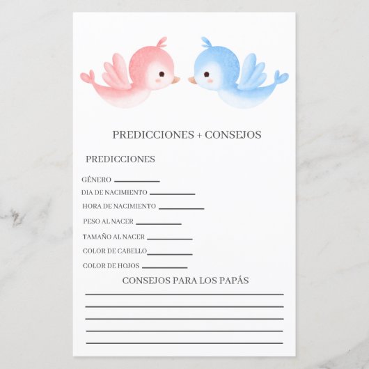 Papier Prévisions de baby shower en espagnol (Devant)