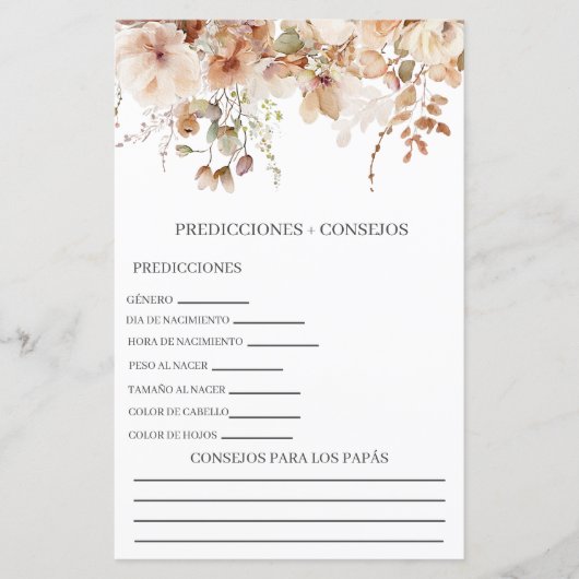 Papier Prévisions de baby shower en espagnol (Devant)