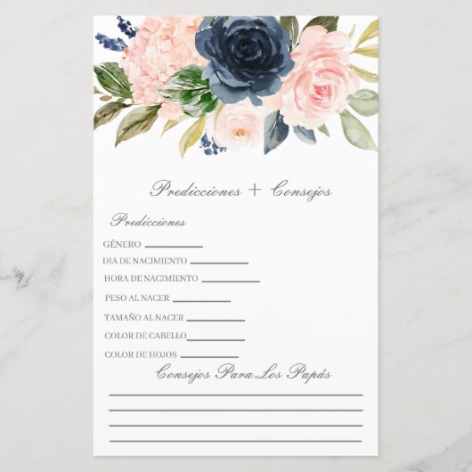 Papier Prévisions de baby shower en espagnol (Devant)