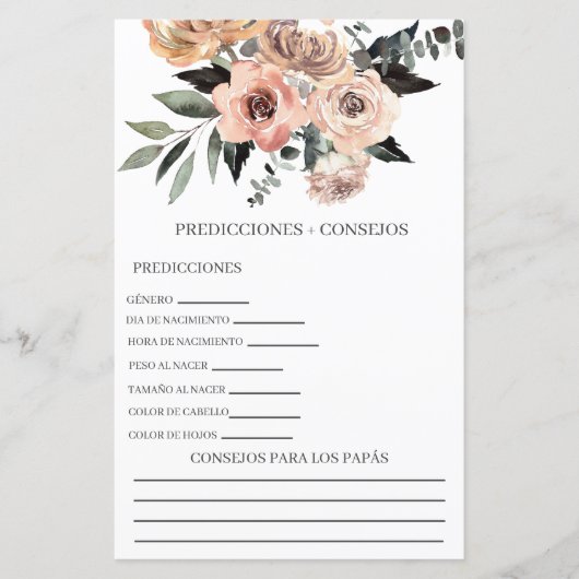 Papier Prévisions de baby shower en espagnol (Devant)