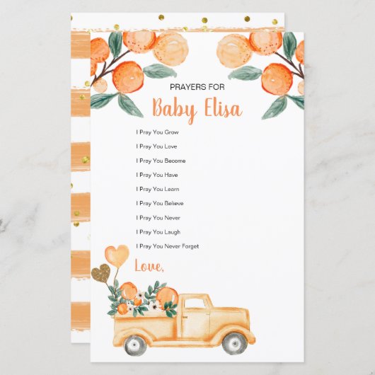 Papier Prières Citrus orange Truck pour Baby Game (Devant / Derrière)