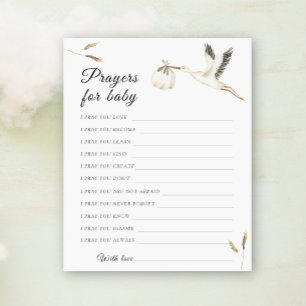 Papier Prières de baby shower de cigogne pour bébé