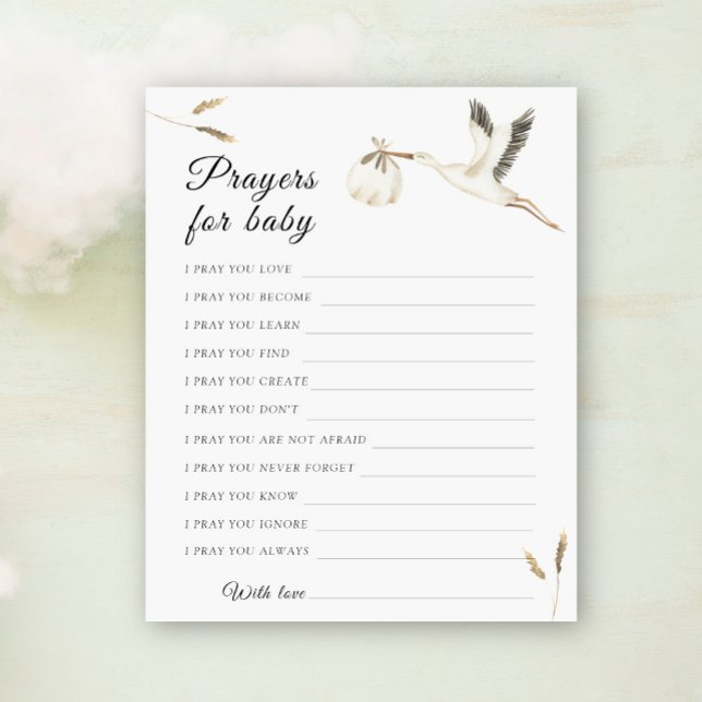 Papier Prières de baby shower de cigogne pour bébé (Créateur téléchargé)