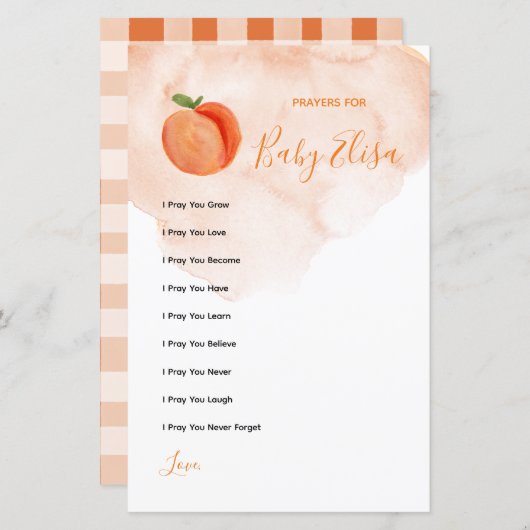 Papier Prières Sweet Little Peach pour Baby Game (Devant / Derrière)