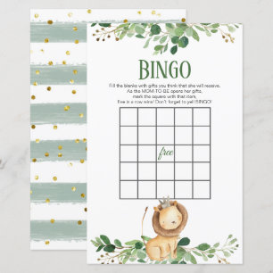 Papier Prince Lion Green Baby shower Jeux de Bingo