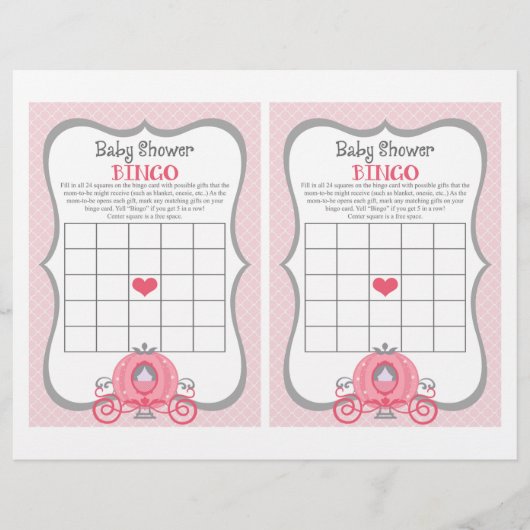 Papier Princess Carriage Baby shower Rose Jeu de Bingo (Devant)