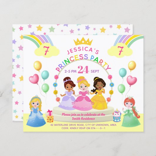 Papier Princess Party Invitation d'anniversaire (Devant / Derrière)