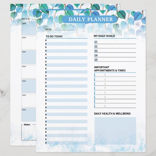 Papier Printable Daily Planner Template (Devant / Derrière)