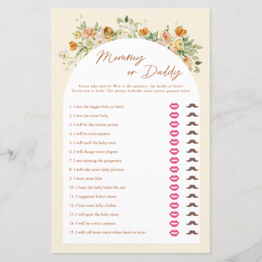 Papier Printemps Floral Baby shower Maman Ou Papa Jeu (Devant)