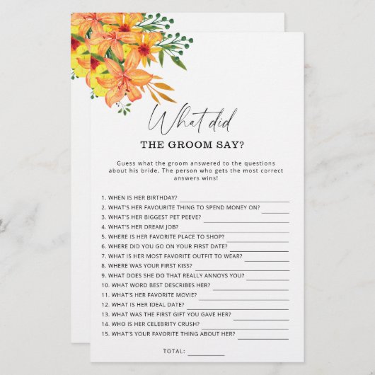 Papier Printemps Qu'est-ce que le marié a dit jeu nuptial (Devant / Derrière)