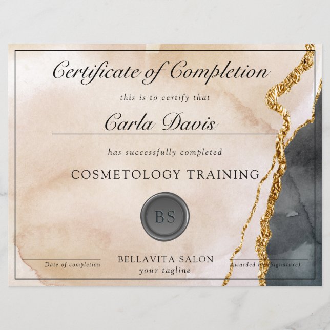 Papier Prix Aquarelle Rose Black Gold Marbre (Devant)