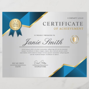 Papier Prix Blue Gold du certificat de réussite