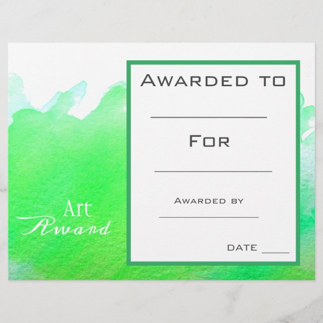 Papier Prix d'art de classe peinture verte éclaboussure d (Devant)