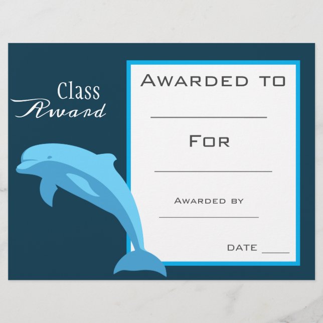 Papier Prix de classe animal dauphin mignon (Devant)