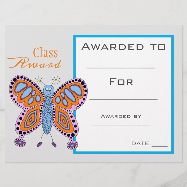 Papier Prix de classe animal papillon mignon (Devant)