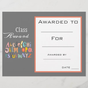 Papier Prix de classe certificat de l'alphabet de lecture