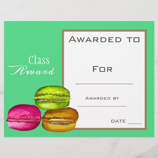 Papier Prix de classe certificat pour enfants macaron mig (Devant)