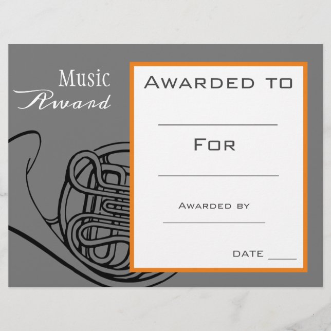 Papier Prix de musique French Horn certificat professeur  (Devant)