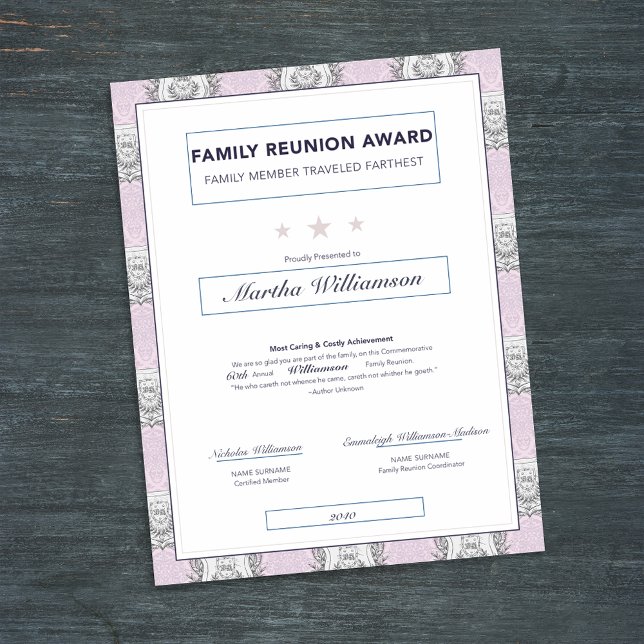 Papier Prix de voyage Famille Réunion Crest rose (Créateur téléchargé)