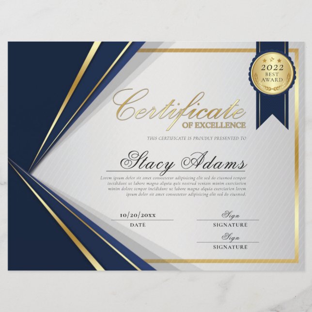 Papier Prix d'excellence Blue & Gold (Devant)