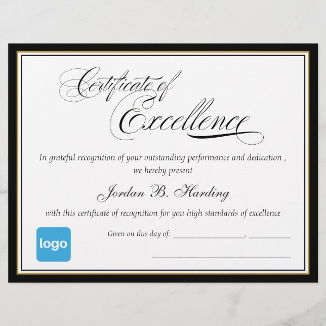 Papier Prix du certificat d'excellence - Ajouter un logo (Devant)