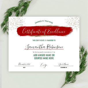 Papier Prix du certificat d'excellence de vacances Red Go