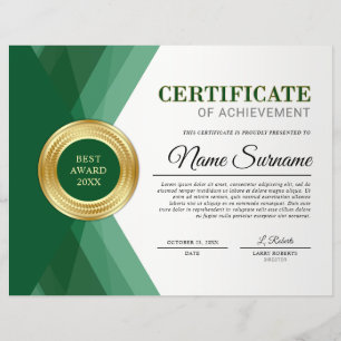 Papier Prix du certificat d'excellence Green & Gold