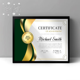 Papier Prix du certificat d'excellence Green & Gold
