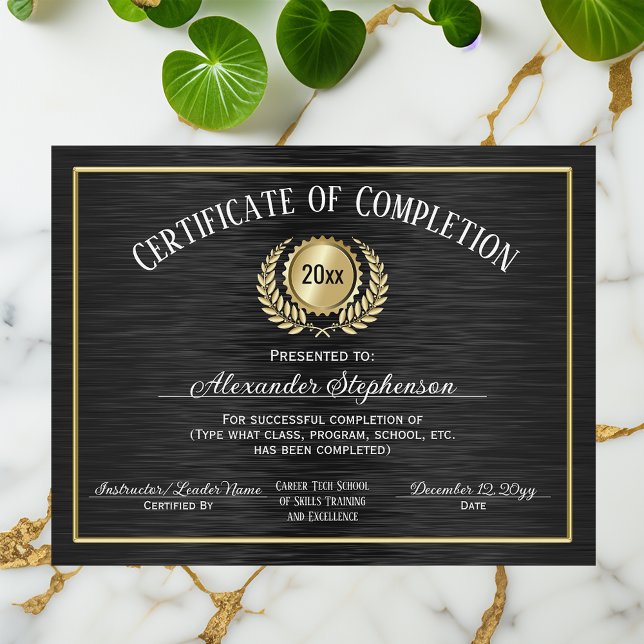Papier Prix Gold Black du cours d'achèvement (black and gold certificate of completion)