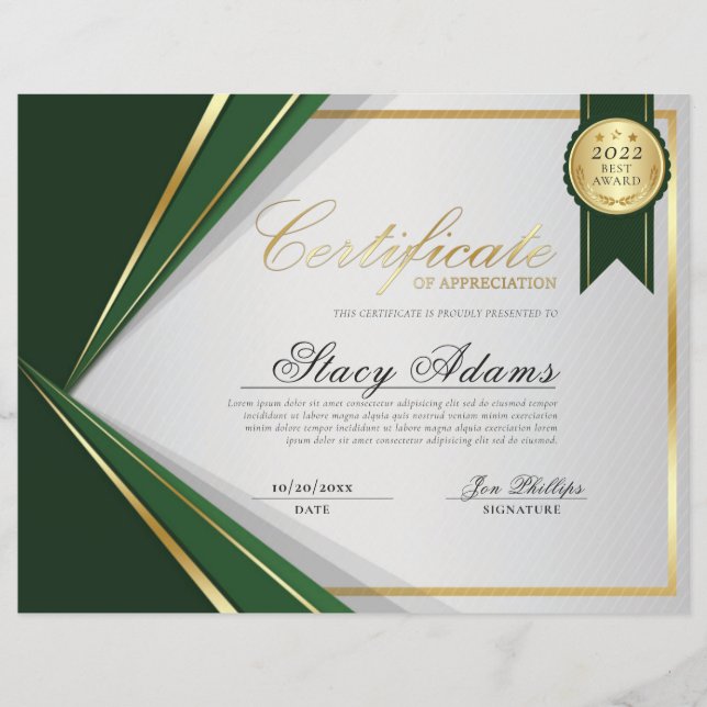 Papier Prix Green & Gold Professional (Devant)