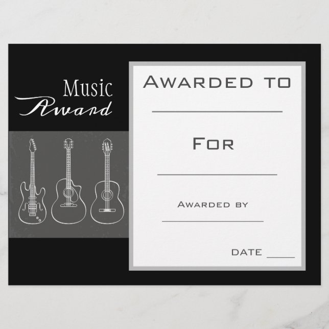 Papier Prix guitare de musique certificat professeur de m (Devant)