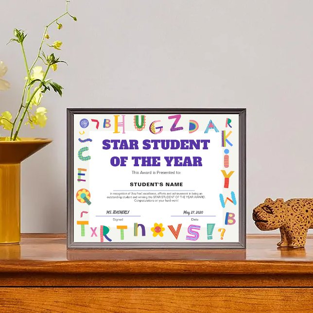 Papier Prix personnalisé de classe Étoile de l'année (Customizable Star Student of the Year Class Award)